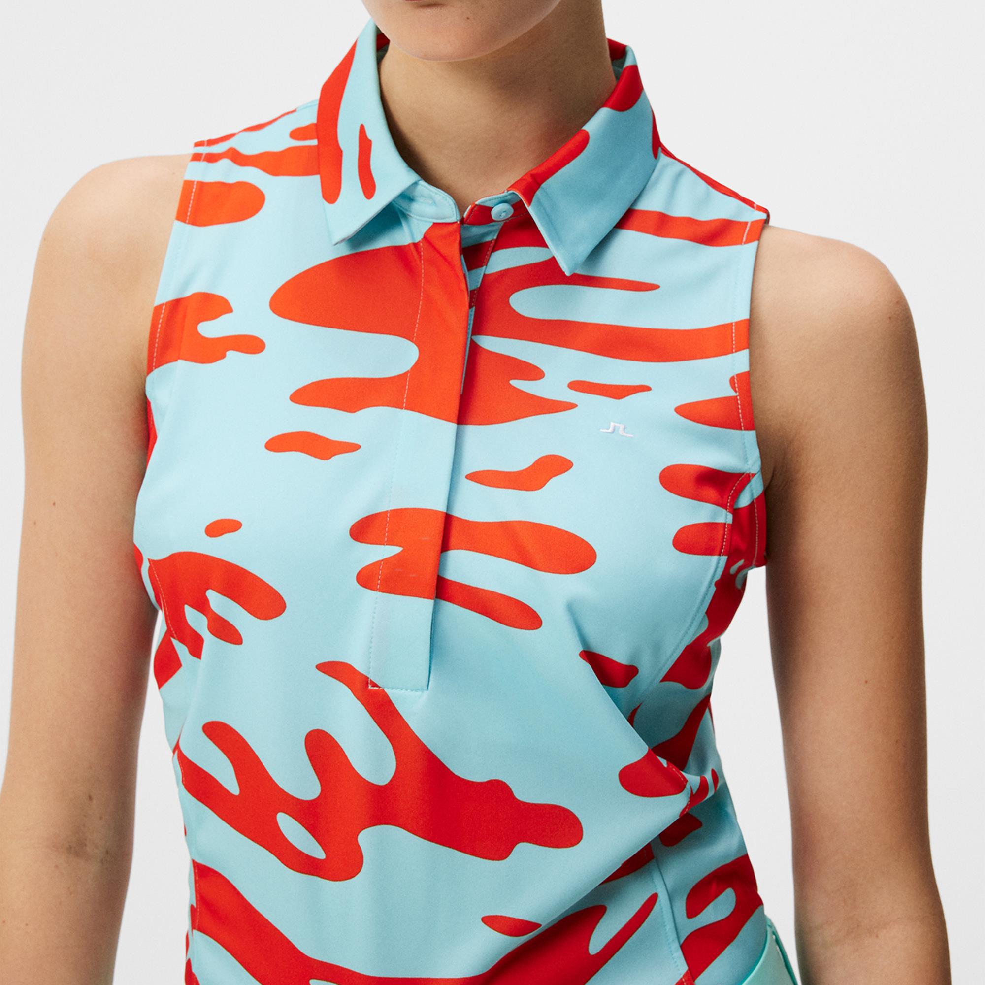 J Lindeberg Dena Print Sleeveless Ladies Golf Polo Shirt Neptune Atomizer